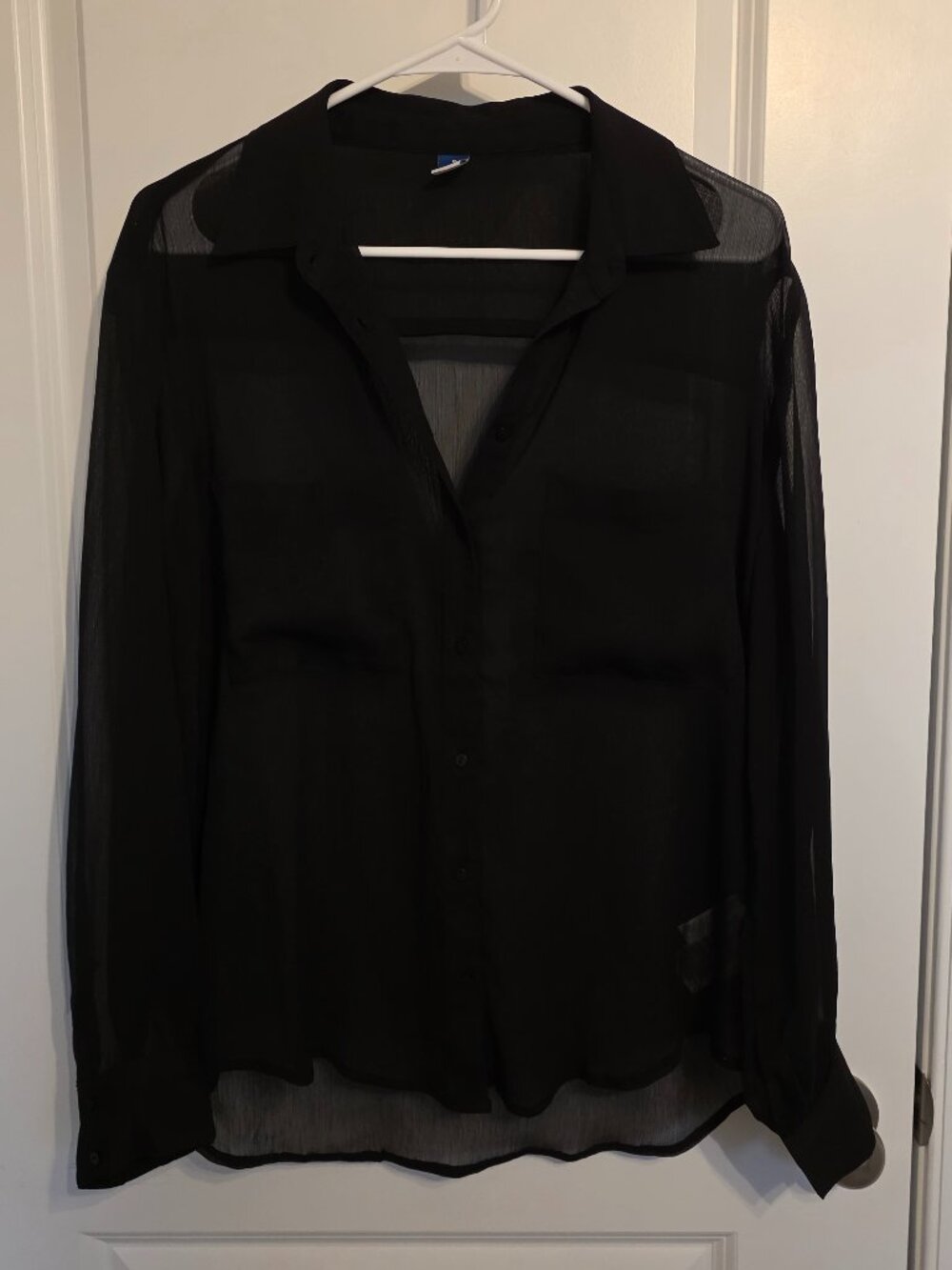Old Navy Sheer Black Button-Down Shirt - Size Medium